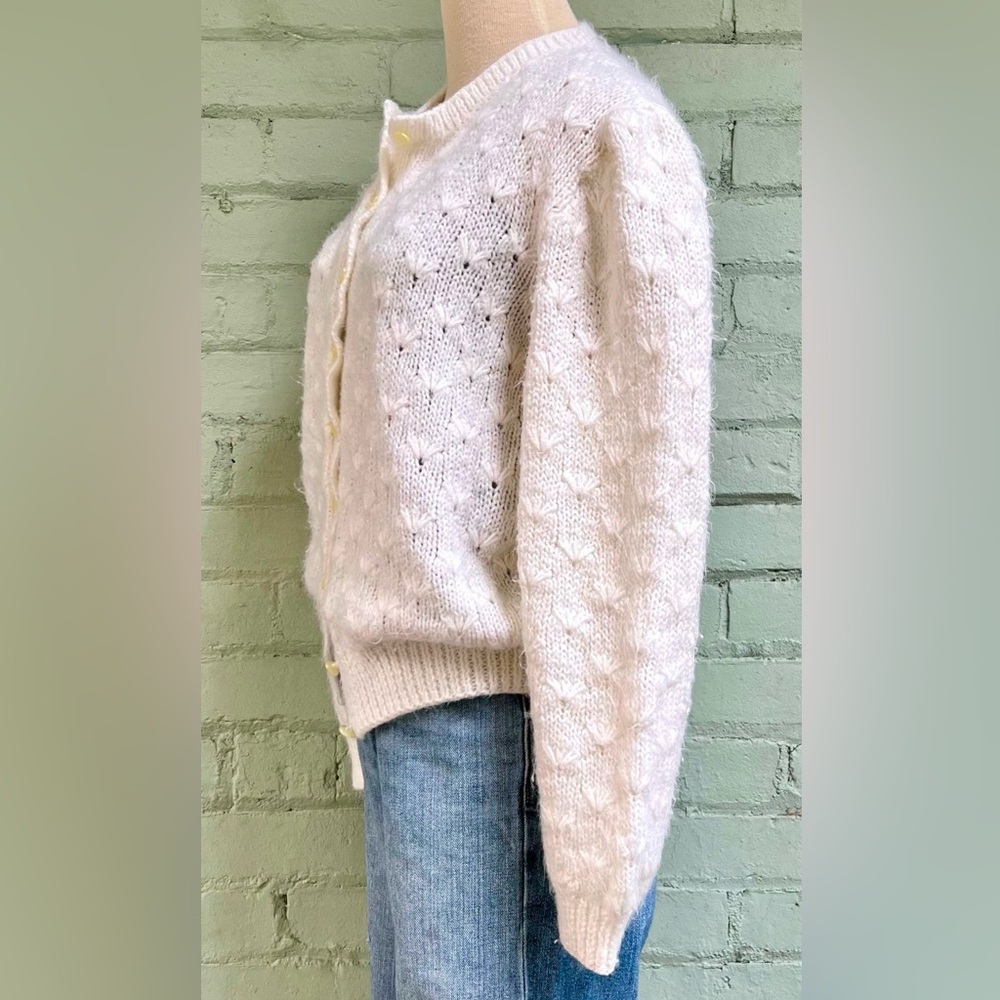 Vintage Cream Pointelle Knit Cardigan Sweater - Picture 7 of 8
